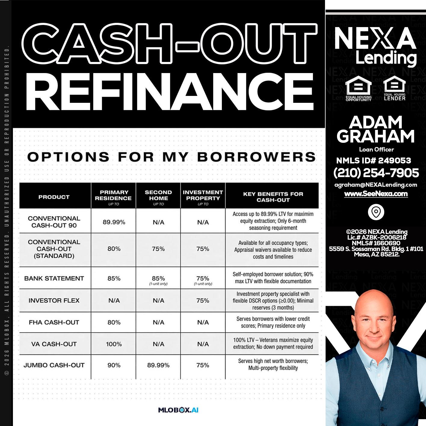 CASH OUT - Adam Graham -Mortgage Loan Advisor