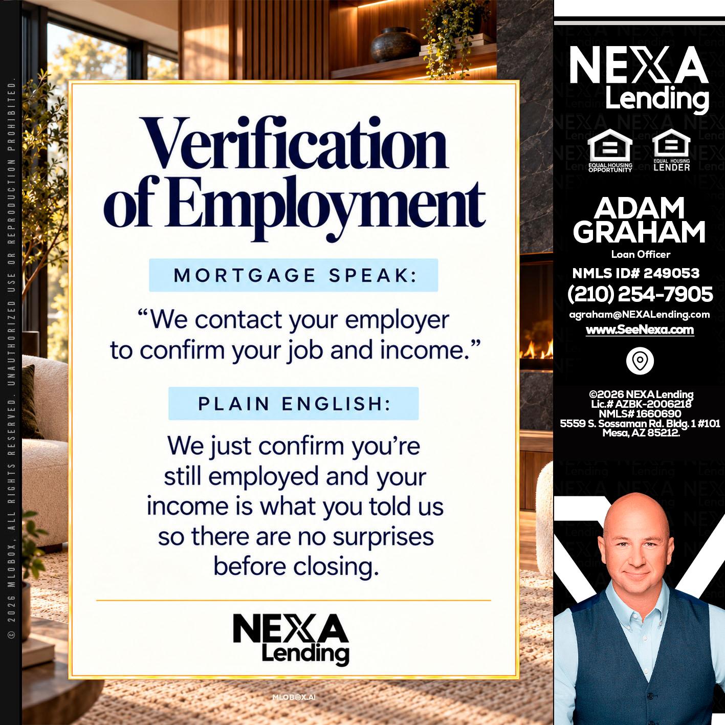 VERIFICATION OF EMPLOYMENT - Adam Graham -Mortgage Loan Advisor