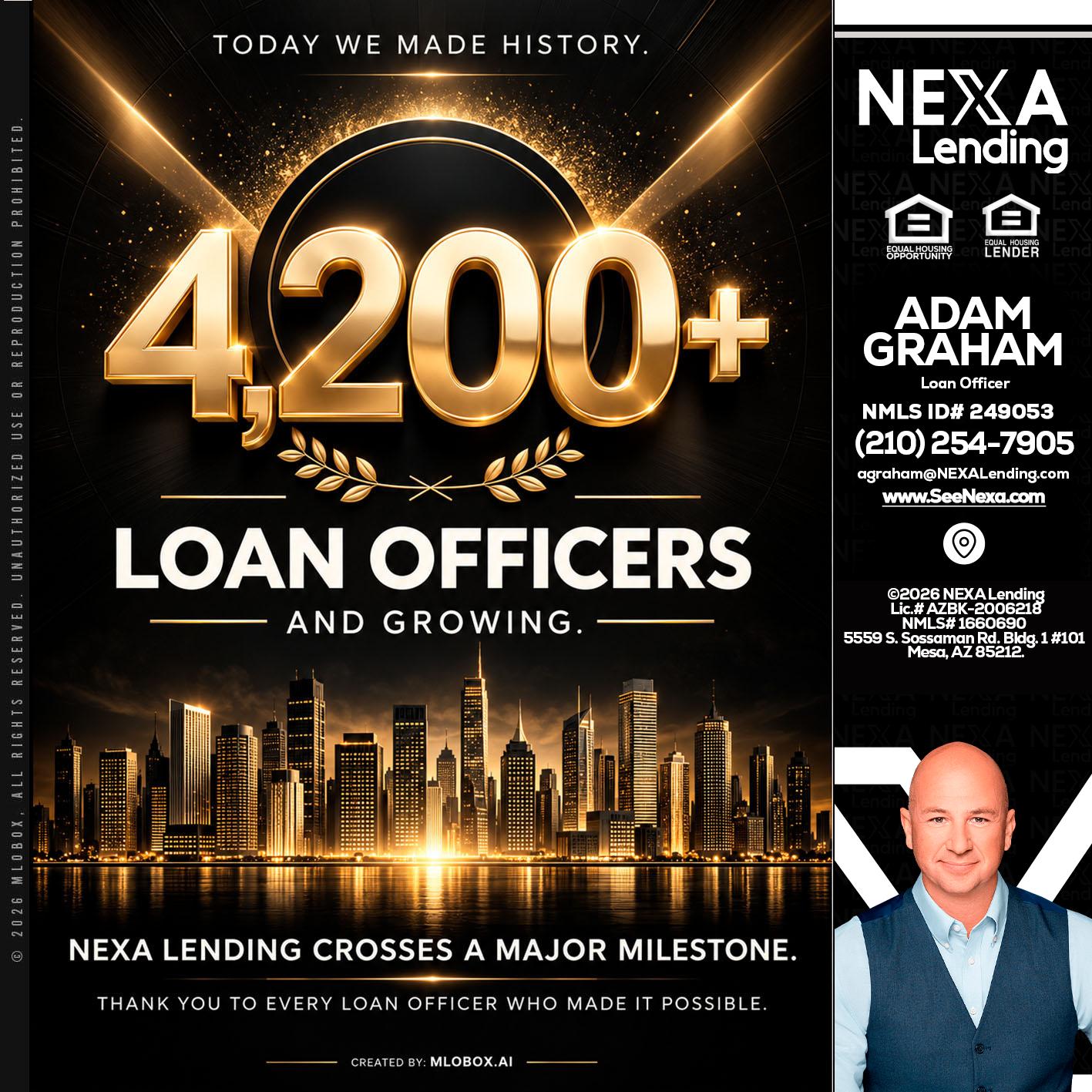 4200+. MLOs - Adam Graham -Mortgage Loan Advisor